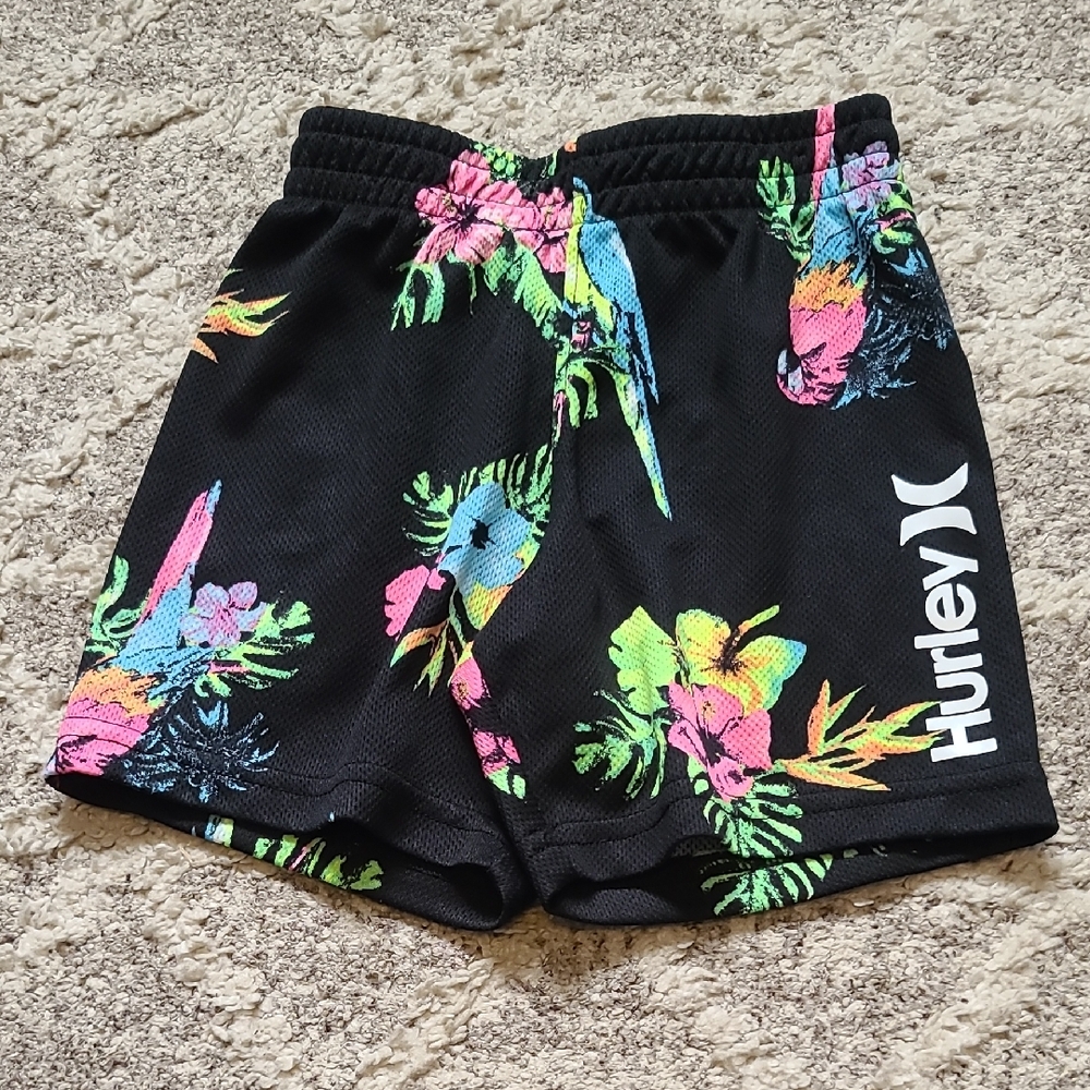 4 for $28 - Hurley Girls 3T Black Shorts with Colourful Tropical Design